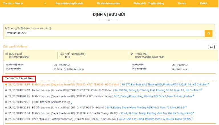 Tra cứu thông tin vận đơn VNPost: Hướng dẫn các bước tra cứu vận đơn bưu điện dinh vi buu gui vnpost 1