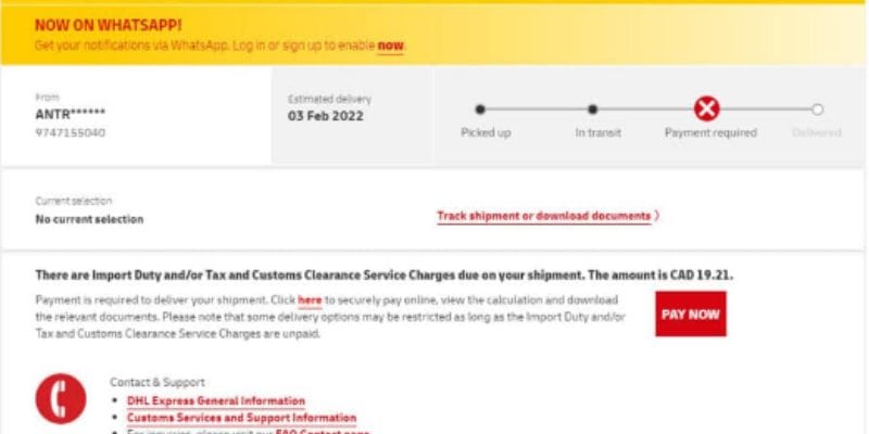 Hướng dẫn đóng thuế nhập khâu vào Canada qua DHL 1
