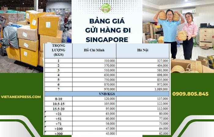 Bảng giá gửi hàng đi Singapore cập nhật tháng 3 năm 2024